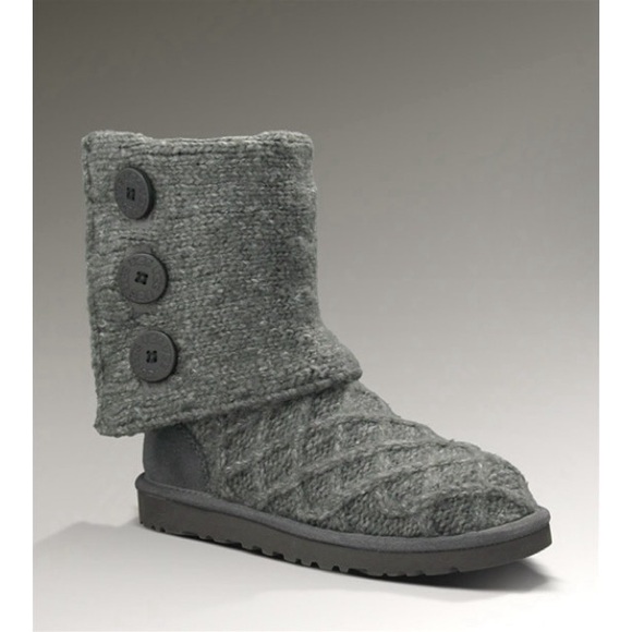 Ugg Australia Lattice Cardy Charcoal Grey Knit Boots - Picture 4 of 13